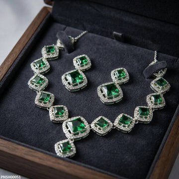 ABD Square Stone Drop Necklace Set